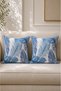 Set of 2 Decorative Throw Pillow Covers 43X43 cm Digital Printed Blue and White Feather Pattern - 3