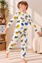 Patterned Crew Neck 100% Cotton Interlock Fabric Boys' Long Sleeve Pajama Set - 3