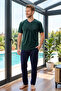 Men's Short Sleeve Combed Cotton Pajama Set 3070 Green01 - 4