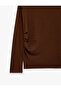 Long Sleeve Gathered Modal Blend Ribbed High Neck T-Shirt - 3