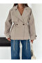 Women's Adjustable Waist Double-Breasted Collar Oversize Seasonal Short Trench Coat - 5