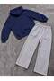 Boys' Hooded Bad Boys Printed Navy Blue Hooded Sweatshirt-Grey Wide-Leg Sweatpants Set - 2