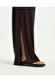 Brown Drawstring Waist Slit Pants - 3