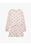 Dog Print Relaxed Fit Long Sleeve Striped Pajama Set with Shorts - 2