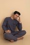 Falkom 5701 Selanik Fabric Winter Thick Fabric Men's Striped Pajama Set - 3