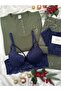 Khaki Olive Patterned 4-Piece Bra and Long Sleeve Premium Waffle Pajama Set - 3
