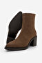 Women's Side Zipper Stitched Detailed Casual Heeled Boots Lakos Light Brown Suede - 8