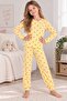 Patterned Crew Neck 100% Cotton Interlock Fabric Girls' Long Sleeve Pajama Set - 3