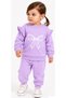 Baby Girl's Lilac Color Tracksuit Set with Ruffle Detail on the Sleeves, Snap Closure on the Shoulders and Ribbon Pattern - 2