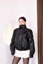 Coated Button Detail Honeycomb Leather Jacket-Oversize