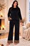 Women's Plus Size Velvet Pajama Set Leopard Pattern Plush Detailed Long Sleeve Winter Pajamas 38207 - 3