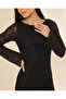 Women Black Lace Long Sleeve Midi Dress - 2
