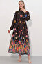 Women's Patterned Long Hijab Dress 2586 - A.Brown