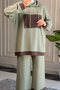 6263 - Stylish, Comfortable, Loose-Fitting Modal Ripo Garnished Fabric Hooded Women's Set - 6