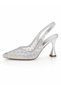 Silver Stone Detailed Pointed Toe Open Back Stone Heeled Women's Evening Dress Shoes - 7