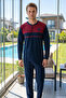 Men's Long Sleeve Combed Cotton Pajama Set 3020 Navy Blue - 4