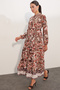 Women's Patterned Long Hijab Dress 2586 - Black Brown - 4