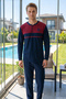 Men's Long Sleeve Combed Cotton Pajama Set 3020 Navy Blue - 3