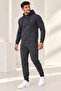 Men's Hooded Comfortable Fleece Tracksuit Set, Smoked - 2