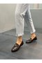 Brown Leather Buckle Women's Casual Ballerinas - 2