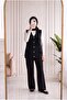 Enuna Gold Buttoned Angora Vest-Kr5028 Black
