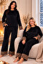 Women's Plus Size Velvet Pajama Set Leopard Pattern Plush Detailed Long Sleeve Winter Pajamas 38207 - 2