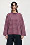 Women's Pink Purple Striped Crew Neck Oversize Sweatshirt - 4