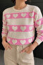 Women's Crew Neck Heart Oversized Sweater - 3