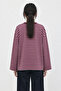 Women's Pink Purple Striped Crew Neck Oversize Sweatshirt - 6