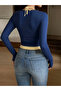 Women's Halter Neck Double Color Long Sleeve Body-Blouse - 5