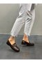 Brown Leather Buckle Women's Casual Ballerinas - 3