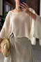 Kayık Yaka Yarasa Sleeve Mercerized Blouse - Ecru - 5
