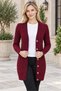 Women's Long Sleeve V-Neck Buttoned Chain Knit Patterned Embossed Soft Fashion Casual Burgundy Long Knitwear Cardigan - 2