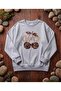 Women's Leopard Cherry Print Oversized Crew Neck Sweatshirt