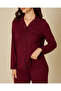 Women Burgundy Ruffle Trim Pyjama Set - 4