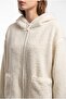 2233 Hooded Pocket Zippered Soft Textured Fleece Sweatshirt Ecru - 2