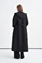 Hooded Belted Long Black Coat 13976 - 6