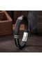 💎   Premium Shiny & Stylish Black Leather 316L Steel Chain Lockable Men's Bracelet 31834B19D3 - 21 cm - 2