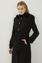 High Collar Fur Detailed Cashmere Coat Black 13326 - 2