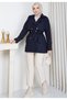 Women's Double-Breasted Collared Buttoned Belted Short Trench Coat - 5