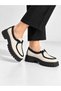 Women's Beige Black Lace-Up Thick Sole Casual Loafer Shoes - 4