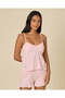 Women Pink Lurex Viscose Padded Cami Set With Lace - 2