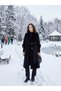 Gold Buttoned Sleeves, Ribbed Belt, Fox Fabric Double-Breasted Women's Coat - 3
