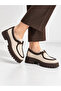Women's Beige Brown Lace-Up Thick Sole Casual Loafer Shoes - 2