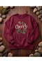 Women's Leopard Cherry Print Oversized Crew Neck Sweatshirt