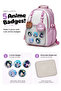 Mocha Duo Backpack 17 Inch School Bag with Anti-Theft Pocket, Includes Bear Charm, Anime Badge Set, Mini Pouch, 43 x 28 x 18 cm - 2