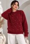 Women's Bearded Thread Pearl Stone Detailed Diamond Patterned Knitwear Sweater