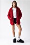 2233 Hooded Pocket Zippered Soft Textured Fleece Sweatshirt Red - 6
