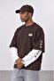 Men's Double Sleeve Oversize Sweatshirt Brown - 3