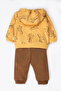 Three-Strand Hooded Cardigan 3-Piece Set (so Happy) Brown - 2